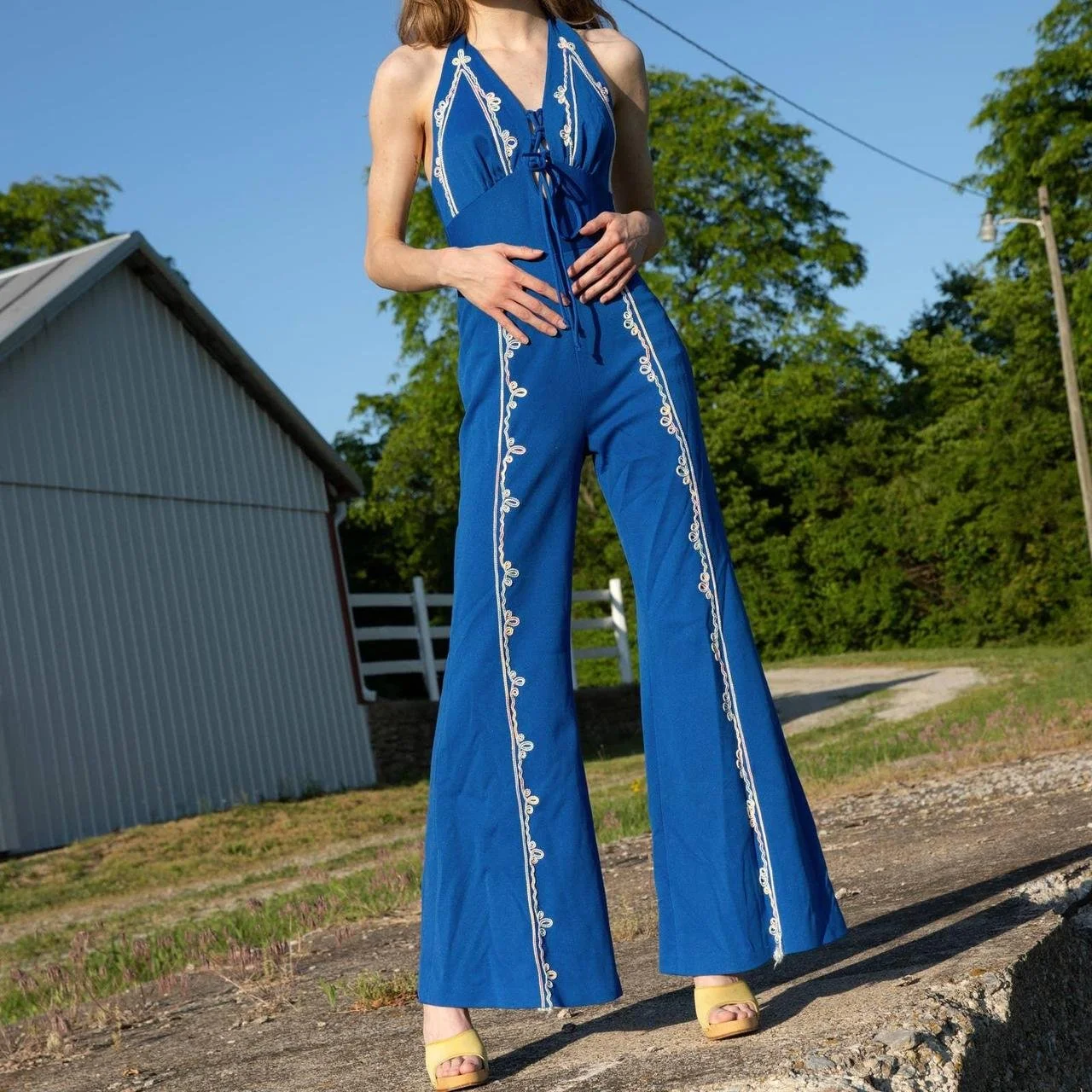 70s Blue Halter Jumpsuit — Sweet Dahlia Vintage